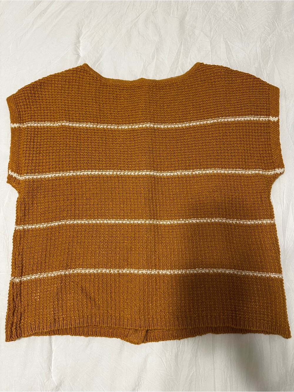 Madewell Mustard Striped Knit Short-Sleeve Sweater With Button-Down Back